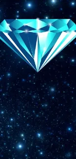 Radiant blue diamond on starry night sky wallpaper.