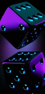 Purple glowing dice with black background for mobile wallpaper.