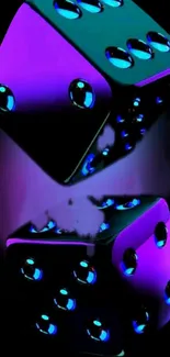 Glowing purple and blue dice on a black background.