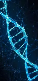 Glowing blue DNA helix on a dark background.