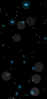 Mobile wallpaper of glowing blue dots on a black background.