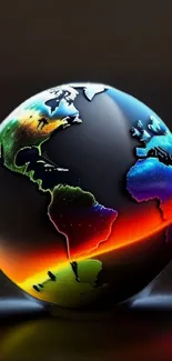 Colorful glowing Earth on dark background wallpaper.