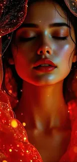 Woman in glowing lights portrait wallpaper