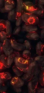 Mobile wallpaper with glowing ember stones and intense red hues.