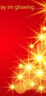 Festive wallpaper with glowing emoji and Christmas tree lights on a red background.