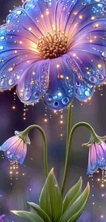 Glowing fantasy flower with sparkling petals in a magical setting.