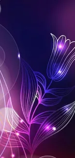 Glowing neon floral wallpaper with purple hues.