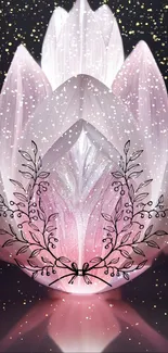 A glowing pink lotus with sparkles and elegant floral design for phone wallpaper.