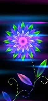 Glowing flower design on a dark background wallpaper.