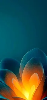 Abstract glowing flower with blue and orange hues.