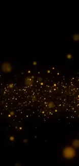 Mobile wallpaper with glowing gold particles on a dark background.