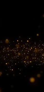 Mobile wallpaper with glowing gold particles on a dark background, creating elegance.