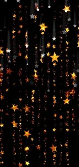 Mobile wallpaper with glowing gold stars on a black background.