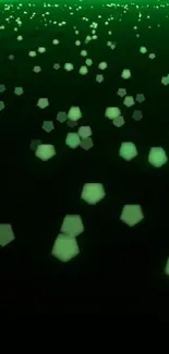 Abstract green glowing hexagons on dark background.