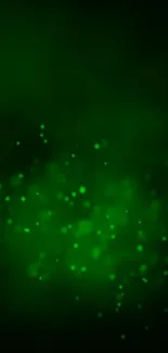 Glowing green abstract wallpaper with luminous bubbles on dark background.