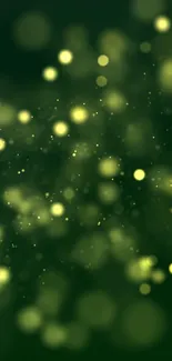 Glowing green bokeh mobile wallpaper with soft circles and vibrant hues.