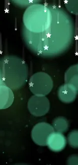 Glowing green bokeh circles with scattered stars wallpaper.