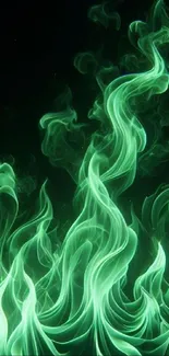 Dynamic glowing green flames wallpaper with a dark background.