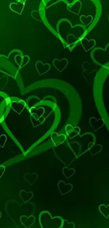 Green glowing heart pattern wallpaper for mobile phones.