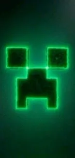 Glowing green hexa head on dark background.