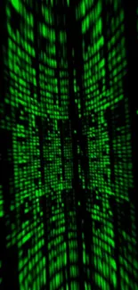 Glowing green digital code on a black background, Matrix-style wallpaper.