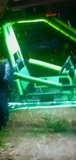 Glowing green off-road vehicle in the night.