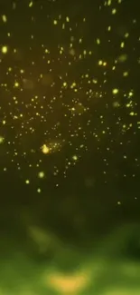 Glowing green particles create a mesmerizing wallpaper effect.