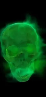 Green glowing skull with dark background wallpaper.