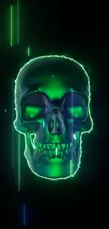 Glowing green skull with neon accents on a dark background.