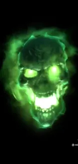 Glowing green skull with neon effects on dark background wallpaper