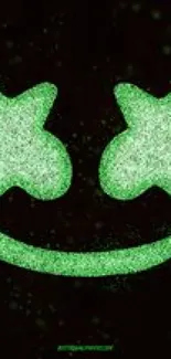 Glowing green smiley face on a dark background for mobile wallpaper.