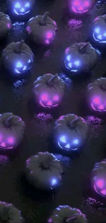 Neon glowing pumpkins for Halloween wallpaper.