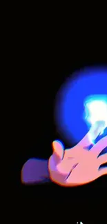 Mobile wallpaper featuring a glowing hand with a blue aura against a dark background.