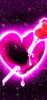 Glowing heart with rose cosmic wallpaper.