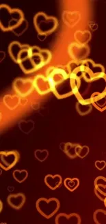 Vibrant orange heart bokeh wallpaper with romantic glow.