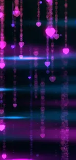 Enchanted pink heart cascade on dark background wallpaper.