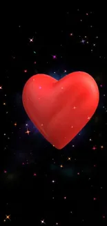 Red heart with starry black background mobile wallpaper.