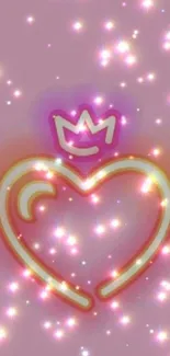 Pink glowing heart with crown wallpaper.