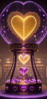 Glowing heart encased in a crystal orb with purple and gold hues.