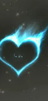 Blue flame heart on dark background mobile wallpaper.