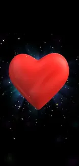 Luminous red heart in a starry cosmic background, perfect for mobile screens.