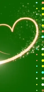 Green wallpaper with glowing heart design.