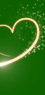 Mobile wallpaper with a glowing heart on a green background.