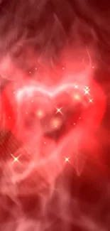 Glowing red heart amidst a misty background for mobile wallpaper