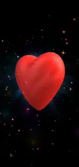 Glowing red heart against a starry black background.