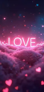 Neon pink heart love wallpaper with glowing effect.