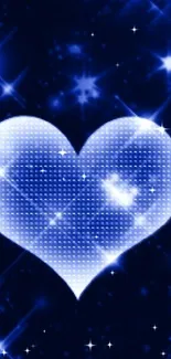 Glowing heart with stars mobile wallpaper in blue hues.