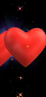 Vibrant red glowing hearts on a dark starry background mobile wallpaper.