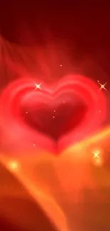 Glowing heart with sparkles in red and orange tones.