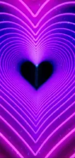 Neon heart design with glowing purple and black hues.